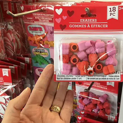 Valentine pencil erasers for a DIY teacher gift basket.