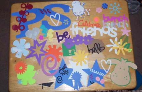 An example of some of the diecuts, shapes, and letters that the Cricut Expression cartridges can make.
