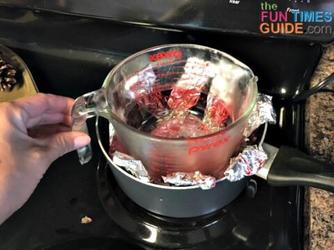 I placed the Pyrex glass measuring cup into the boiler pan.