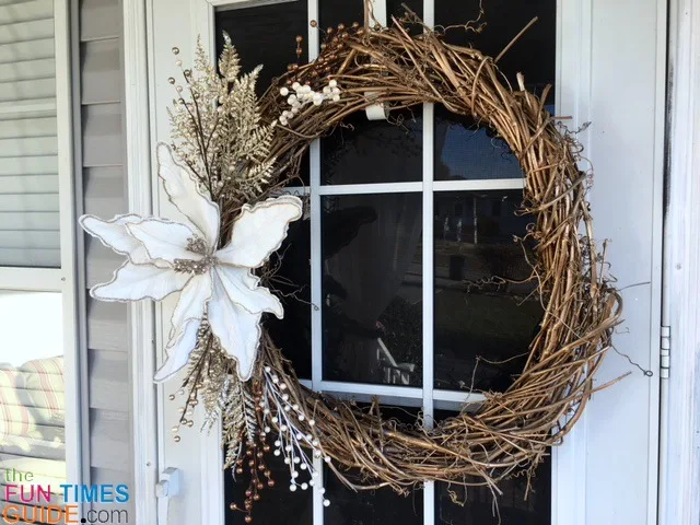 It's a simple grapevine wreath, but it makes a cozy, warm statement for the winter months.